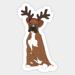 Cute Christmas Boxer puppy with deer antlers headband Sticker